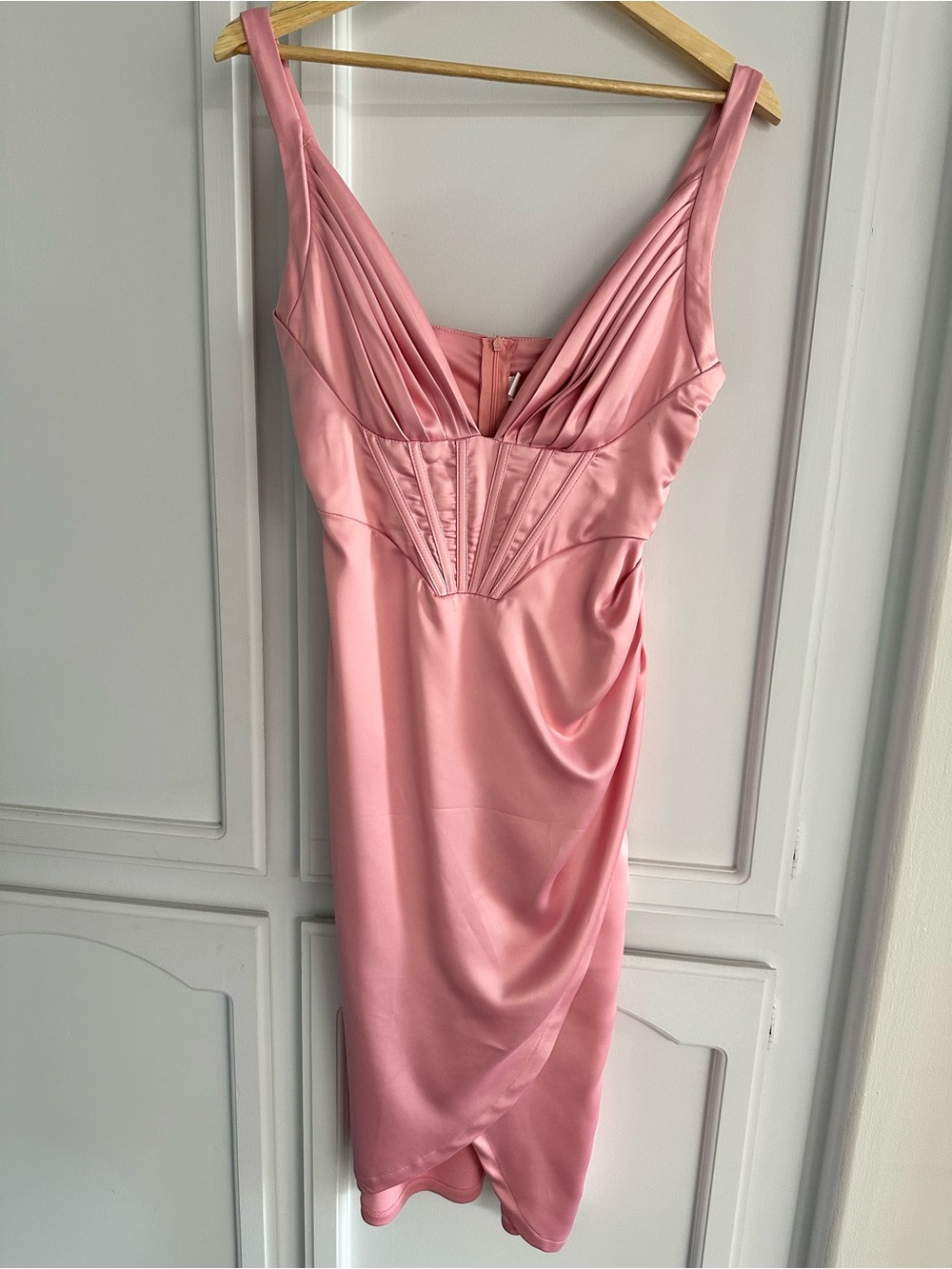 Pink Satin Draped Slip Dress